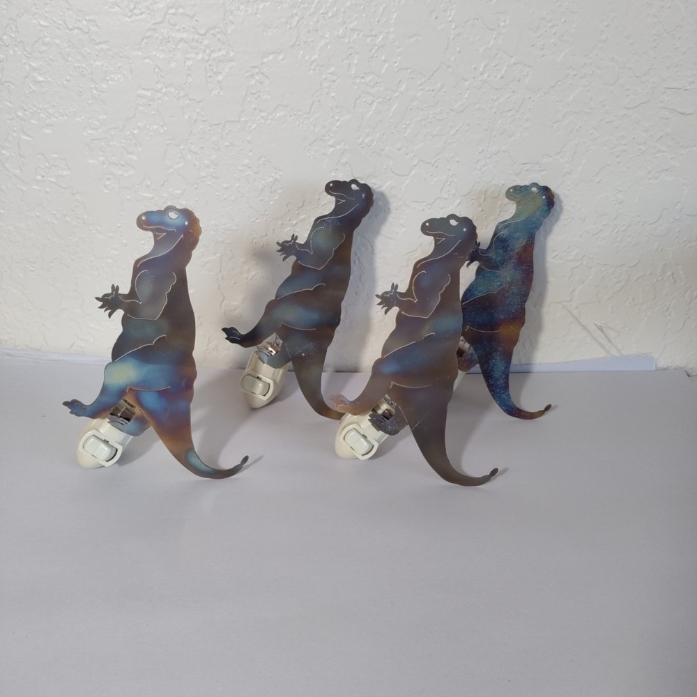 Lot Of 4 Vintage Eagle‎ USA Tin Dinosaur Night Lights Tested Working